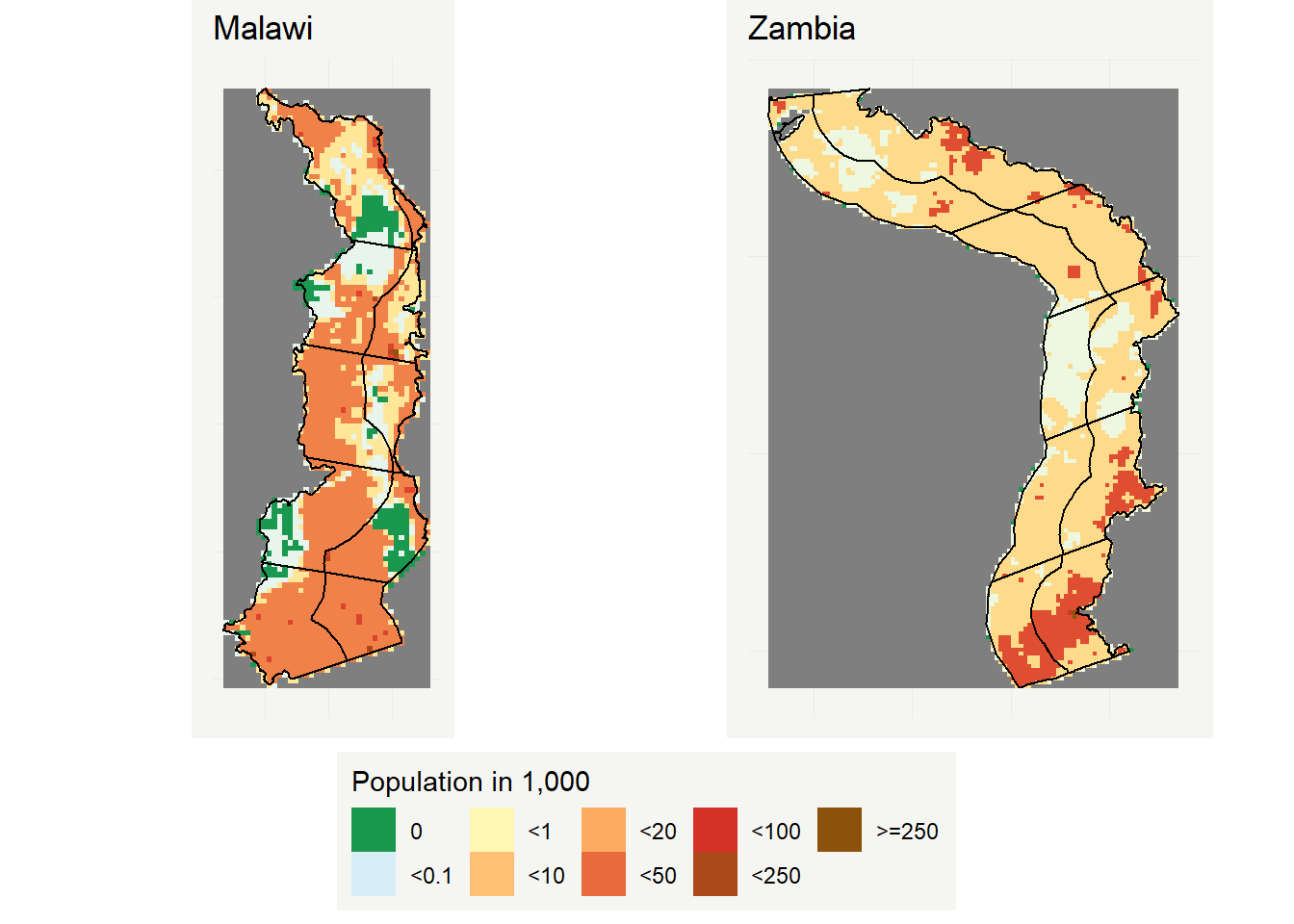 Population in a 5 kilometer grid.