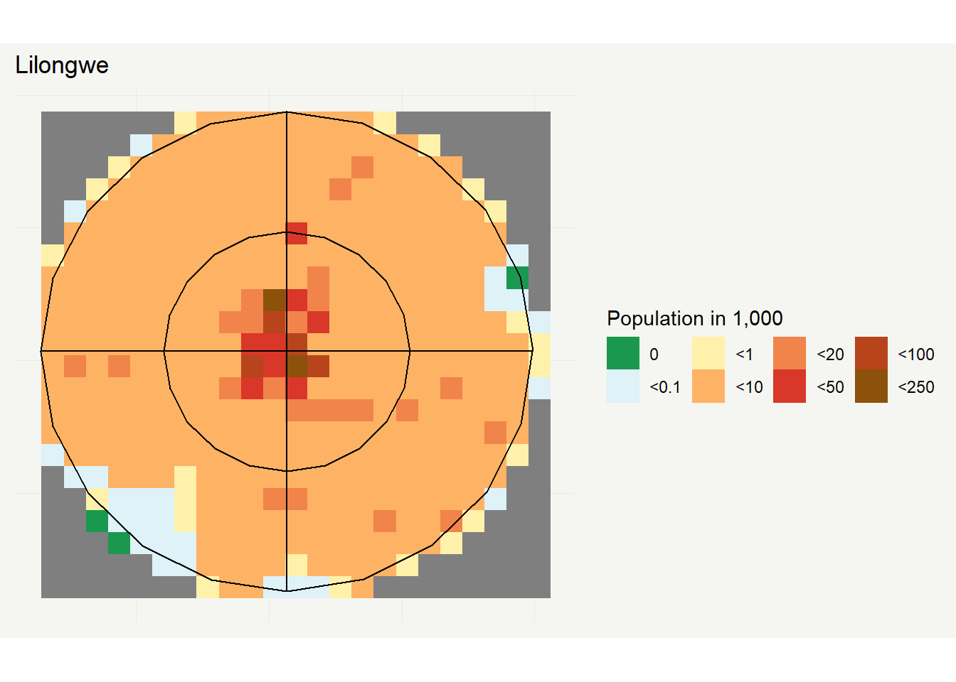 Population in a 5 kilometer grid.