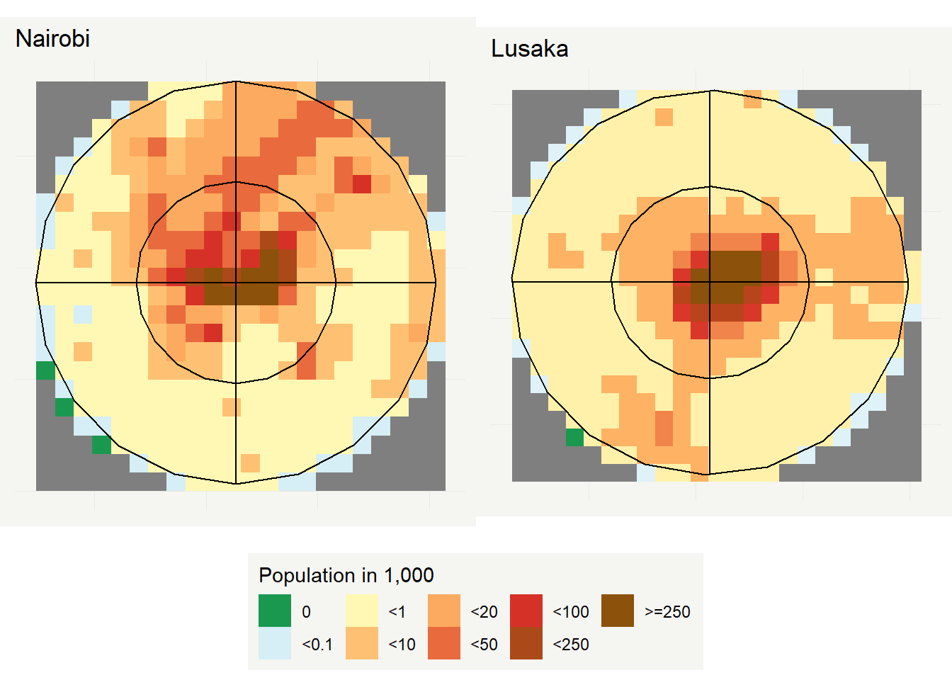 Population in a 5 kilometer grid.